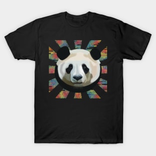 Striking Panda bear on glitched patterned rays T-Shirt